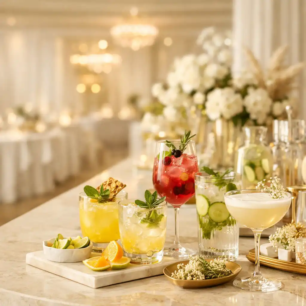 Elegancki autorski bar bezalkoholowy z botanicals i szkłem