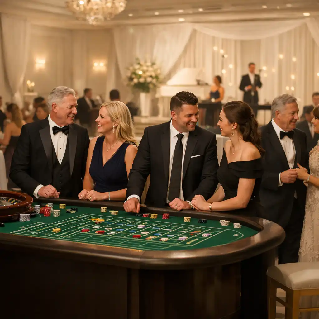 Elegancka gala z gośćmi rozmawiającymi w jasnej przestrzeni eventowej